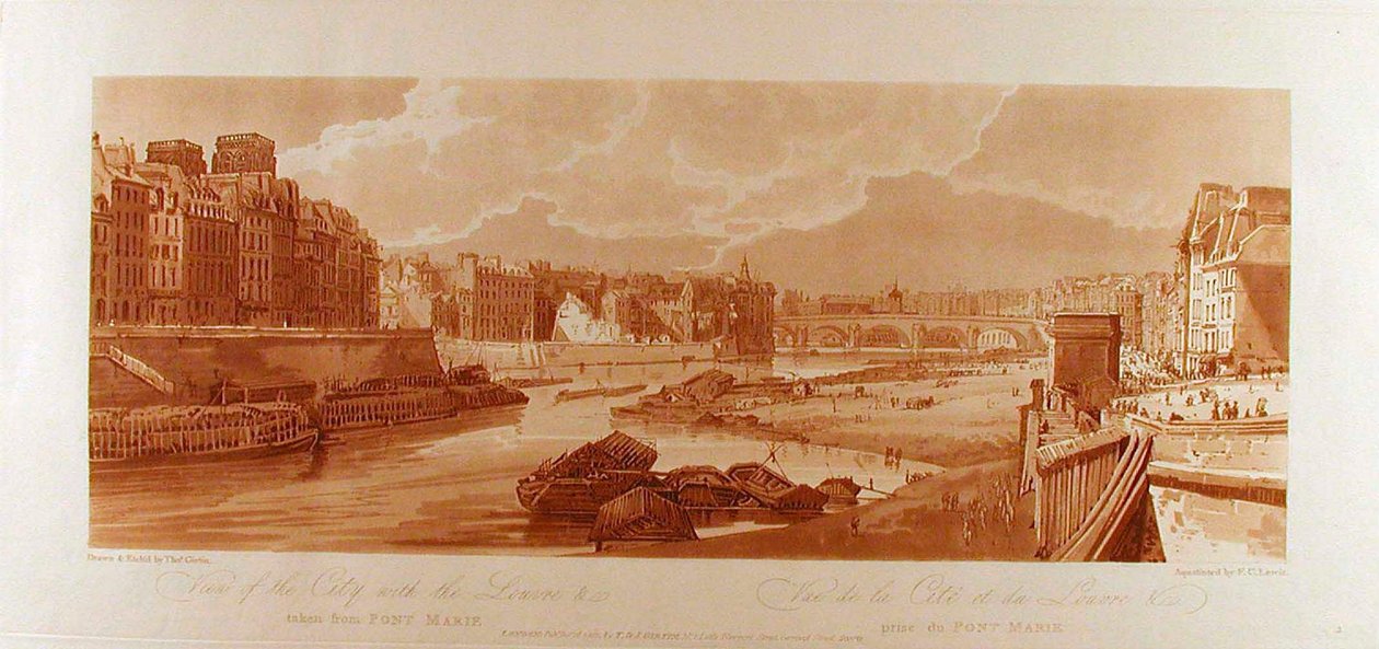 Ansicht der Stadt mit dem Louvre &c vom Pont-Marie aus gesehen tekijältä Thomas Girtin