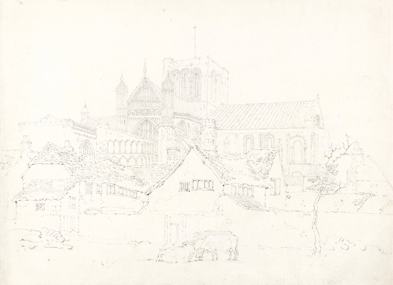 Winchesterin katedraali, koillisesta, n. 1795 (grafiitti paperille) tekijältä Thomas Girtin