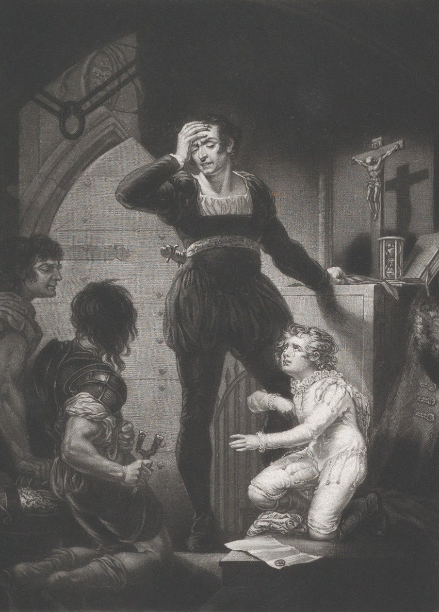 Prinssi Arthur ja Hubert Shakespeare, kuningas John, näytös 4, kohtaus 1, 1823-24. tekijältä Thomas Goff Lupton