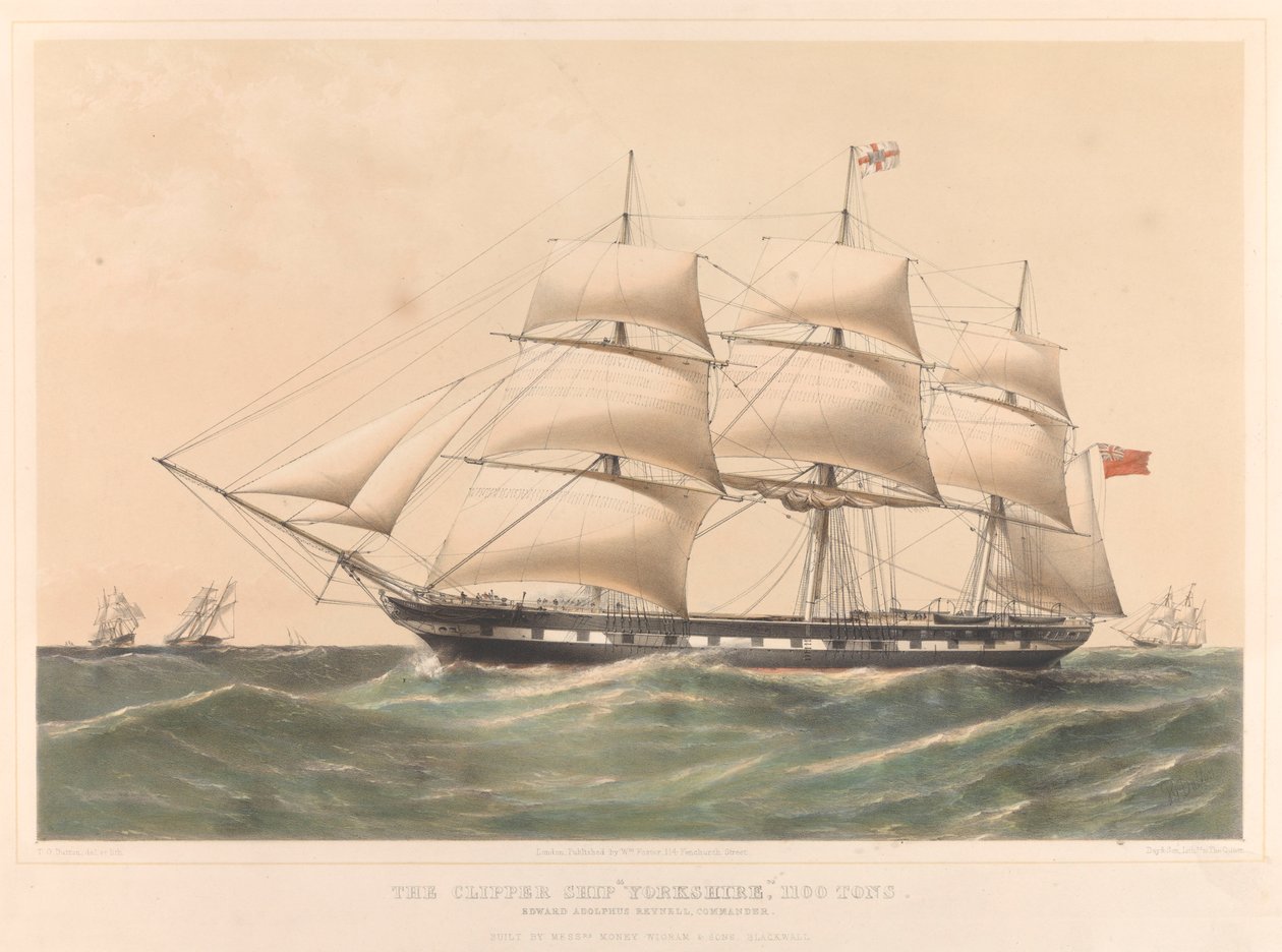 The Clipper Ship Yorkshire 1100 Tons, noin 1857-60 (värillinen litografia) tekijältä Thomas Goldsworth Dutton