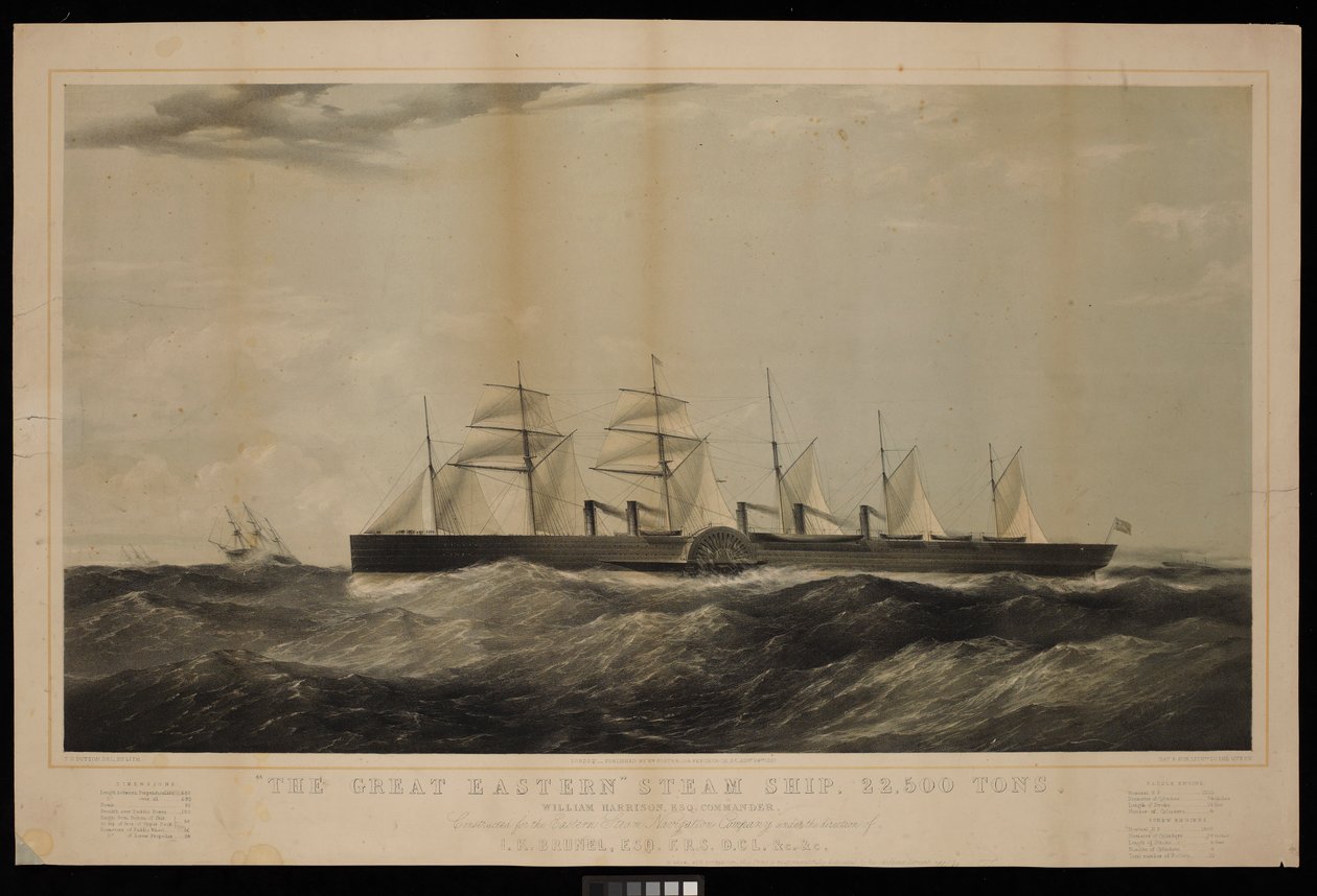Suuri itäinen höyrylaiva... William, Harrison, Esq, komentaja, Rakennettu Eastern Steam Navigation Companylle I K Brunelin johdolla.... tekijältä Thomas Goldsworth Dutton
