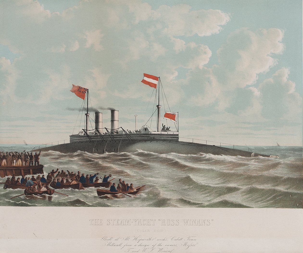 Höyryjahti Ross Winan (sikarivene), rakennettu Millwallissa (Englanti). Litografia (33,1x43,4 cm), tekijä Thomas Goldsworth Dutton (n. 1819-1891). tekijältä Thomas Goldsworth Dutton