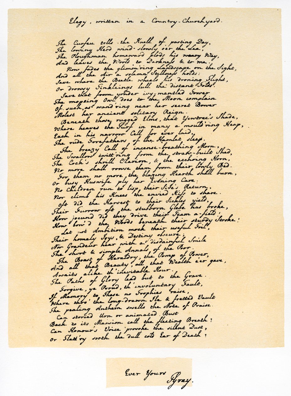 Elegia, kirjoitettu maalaiskirkkopihalla, 18. joulukuuta 1750. tekijältä Thomas Gray