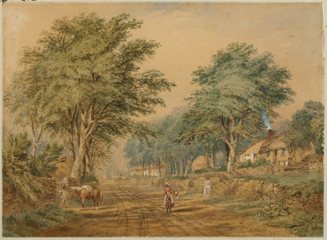 Etal, Northumberland (vartaloväri ja akvarelli paperille) tekijältä Thomas H. Hair