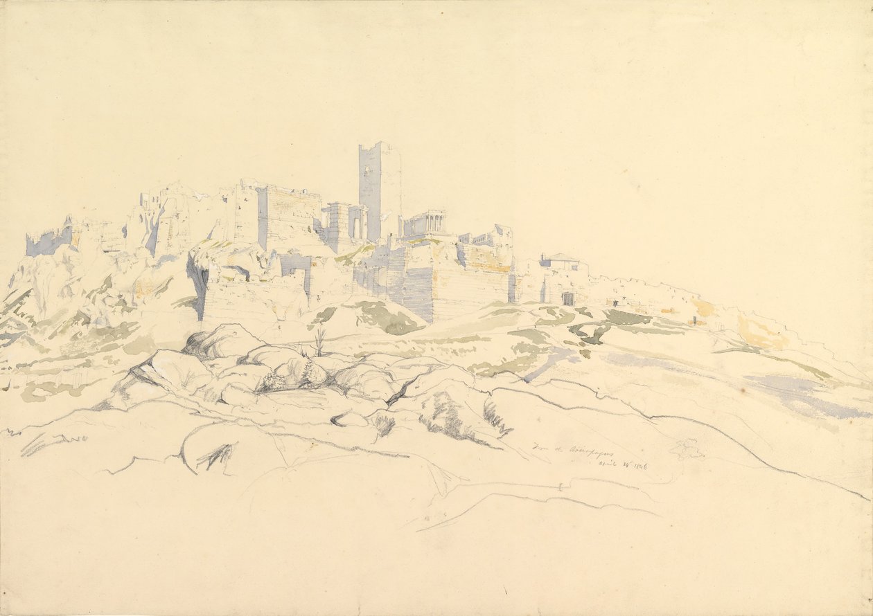 Akropolis Areopagista, Ateena, 24. huhtikuuta 1846. tekijältä Thomas Hartley Cromek