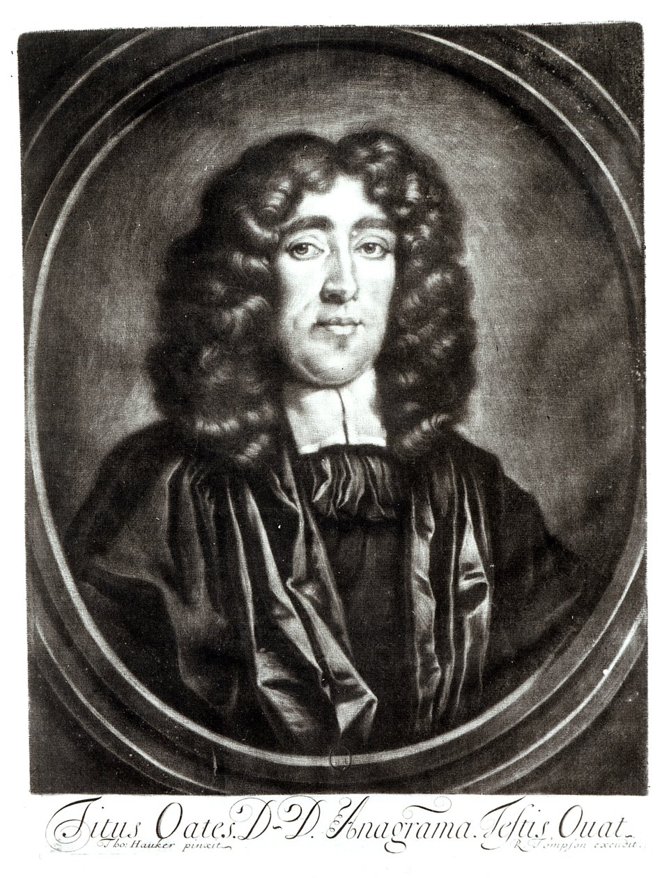 R. Thompsonin kaivertama Titus Oatesin (1649-1705) muotokuva tekijältä Thomas Hawker