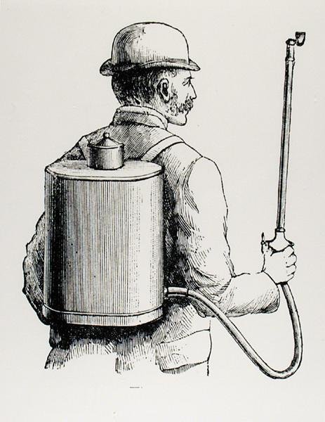 Mr Vermorelin reppupumppu, "Eclair", Thomas Mawsonin teoksesta "The Art and Craft of Garden Making", julkaistu 1900 (kaiverrus) (m/v kuva) tekijältä Thomas Hayton Mawson