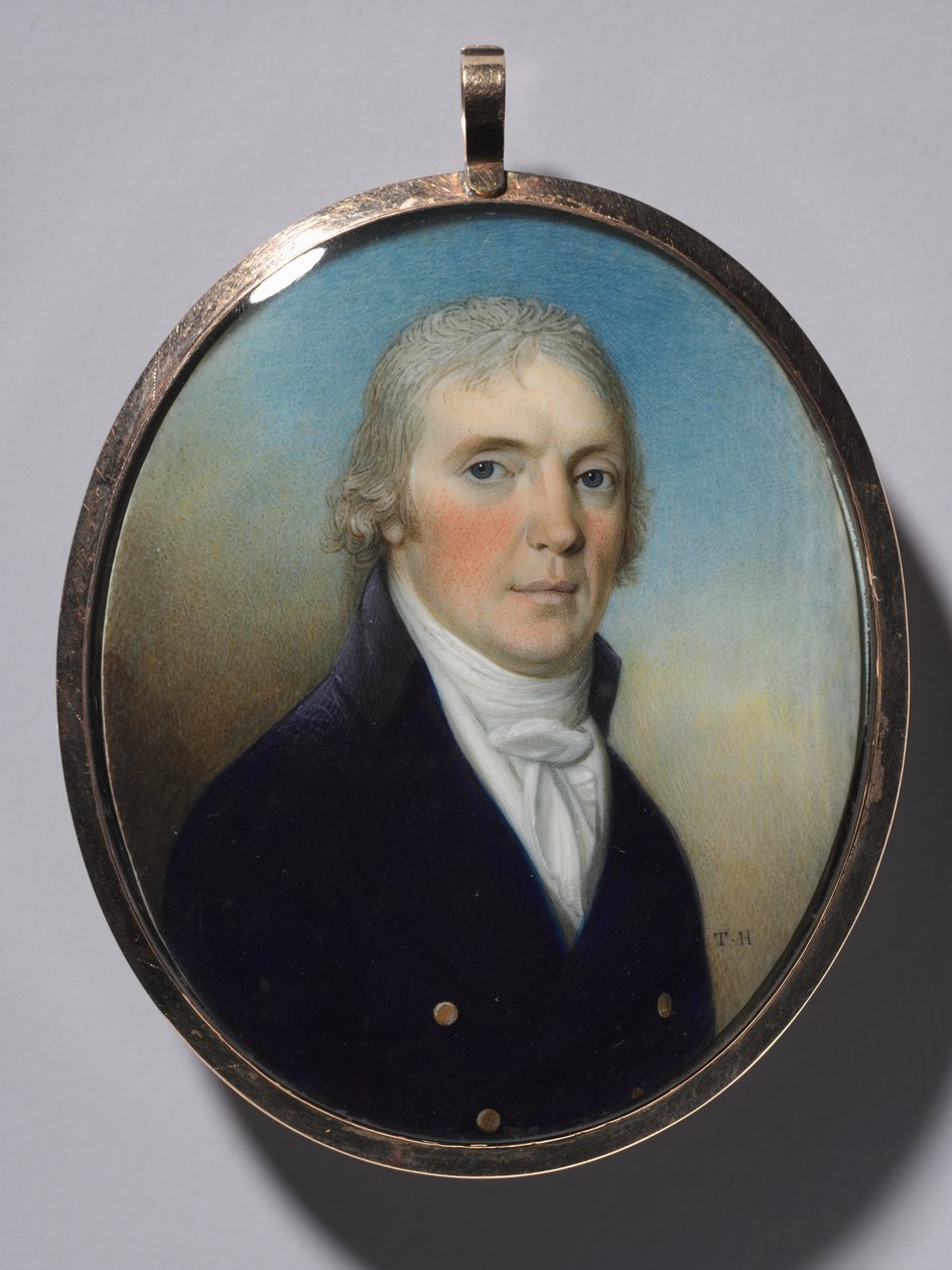 Miniatyyripari: Miehen muotokuva ja pienoismallia pukeutuvan naisen muotokuva, n. 1780. tekijältä Thomas Hazlehurst