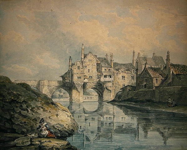 Elvet Bridge, Durham (akvarelli paperille) tekijältä Thomas Hearne