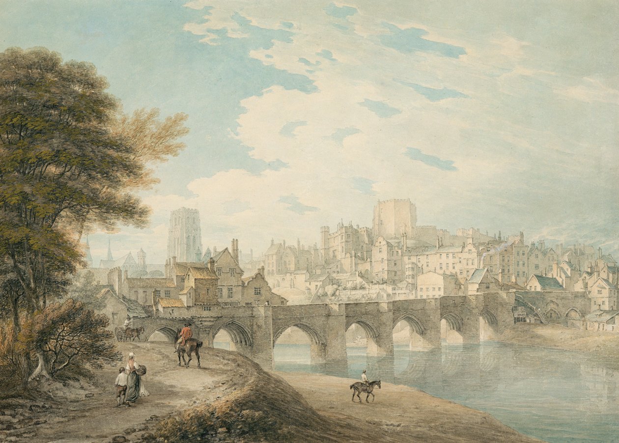 Durhamin koillisnäkymä, n. 1783 (kynä, akvarelli ja guassi paperille) tekijältä Thomas Hearne