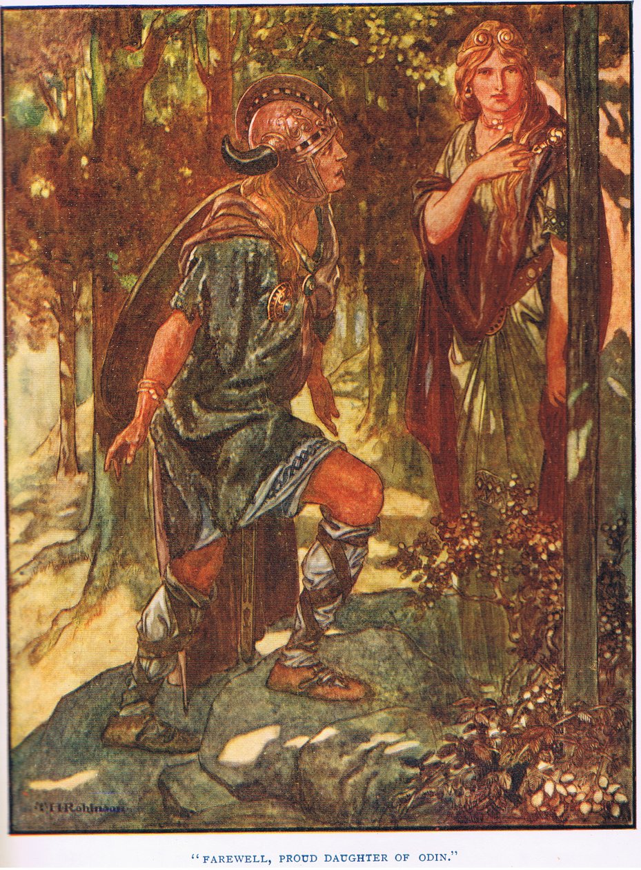 Hyvästi Odinin ylpeä tytär (litografia) tekijältä Thomas Heath Robinson