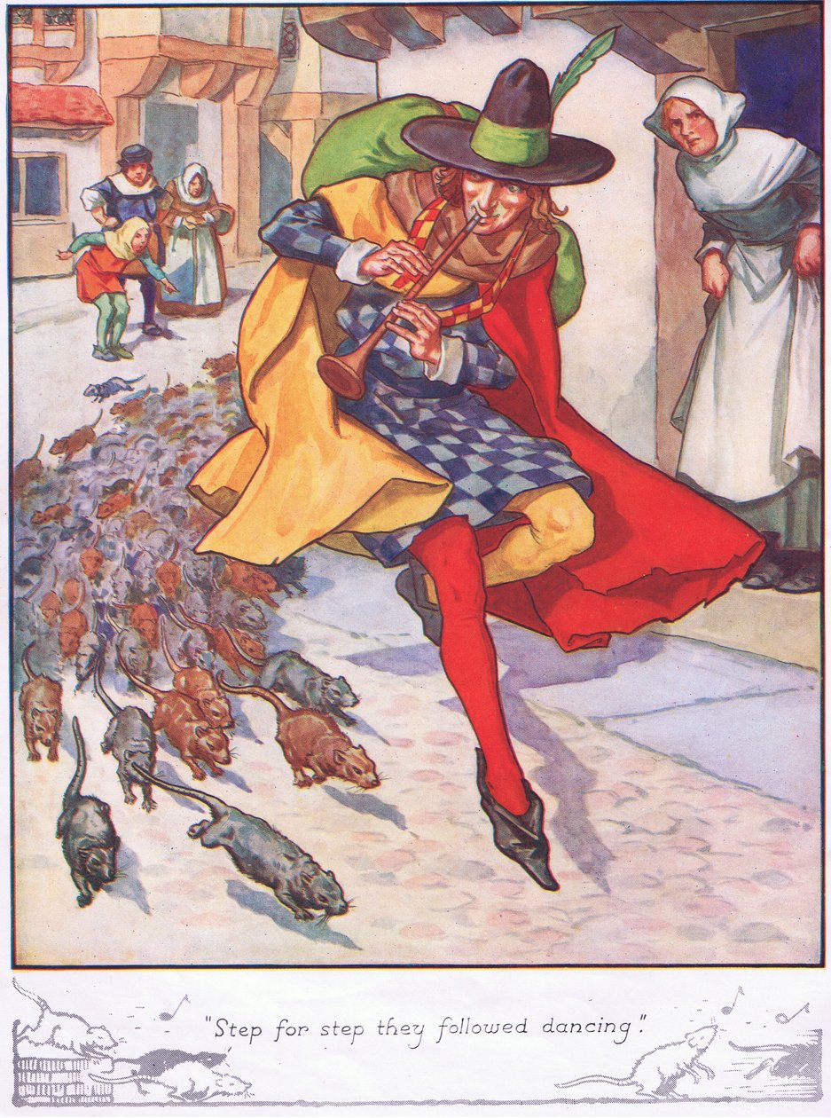 "Askel askeleelta he seurasivat tanssia" (värilitografia) tekijältä Thomas Heath Robinson