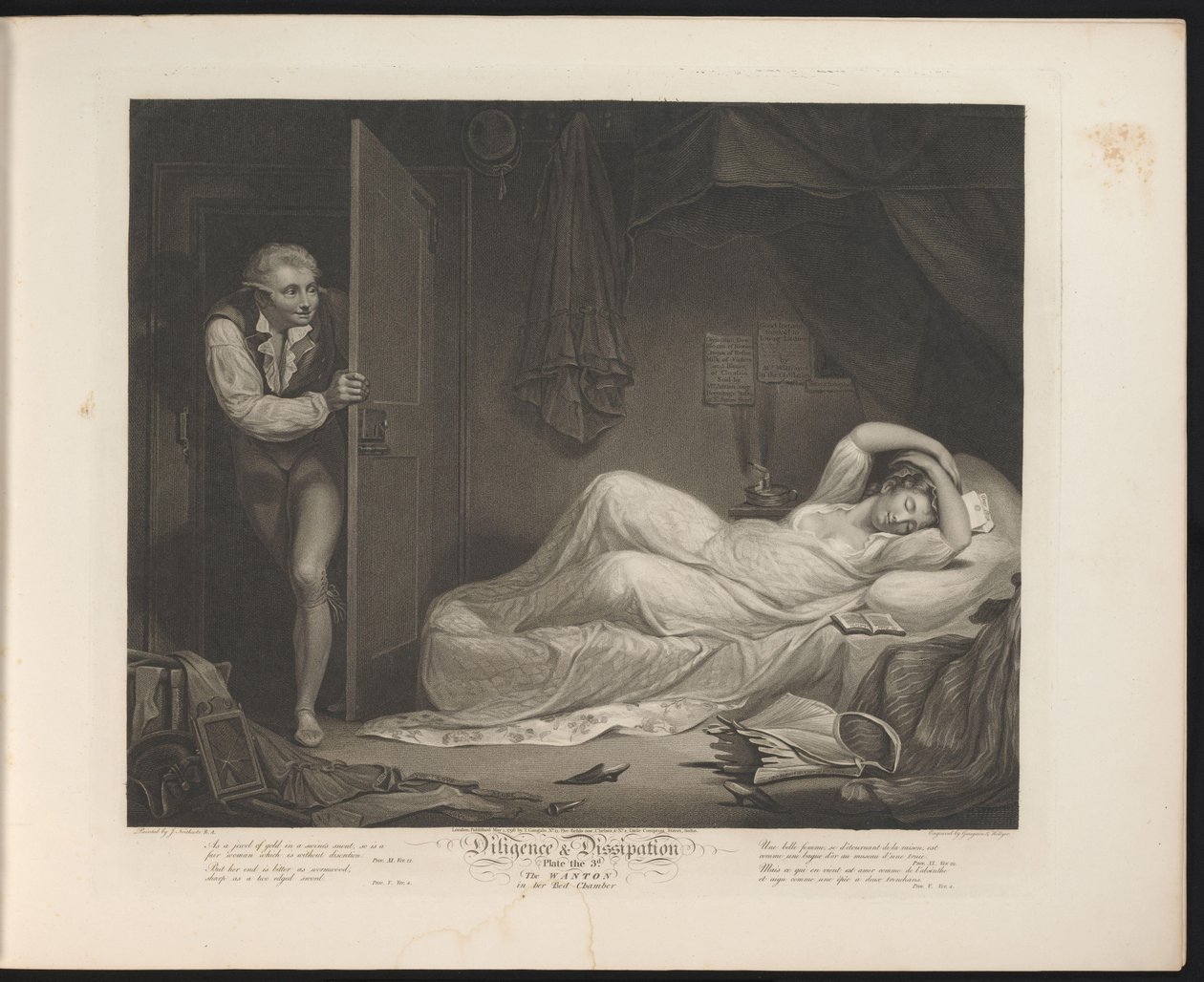 Irtisanoutunut piika nukkuu, kun mies livahtaa sisään Levy 3. The Wanton in the Bed Chamber (otsikko esineessä) Hyve ja irstailu (sarjan nimi) Diligence & Dissipation (sarjan nimi esineellä) tekijältä Thomas Hellyer