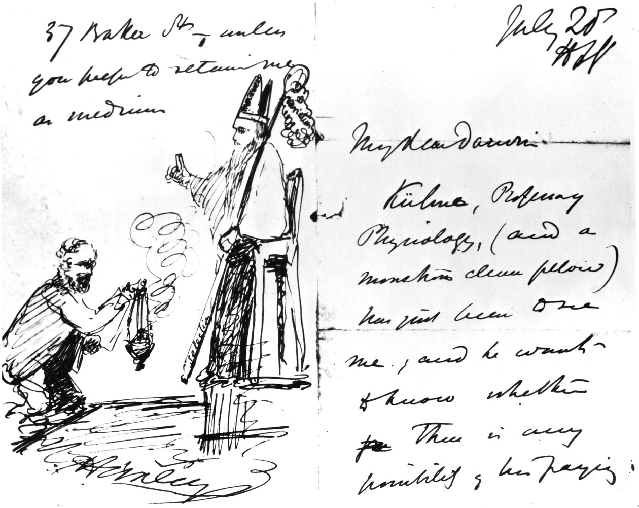Thomas Henry Huxleyn kirje Charles Darwinille, jossa on luonnos Darwinista piispana tai pyhimyksenä, 20. heinäkuuta 1868. tekijältä Thomas Henry Huxley