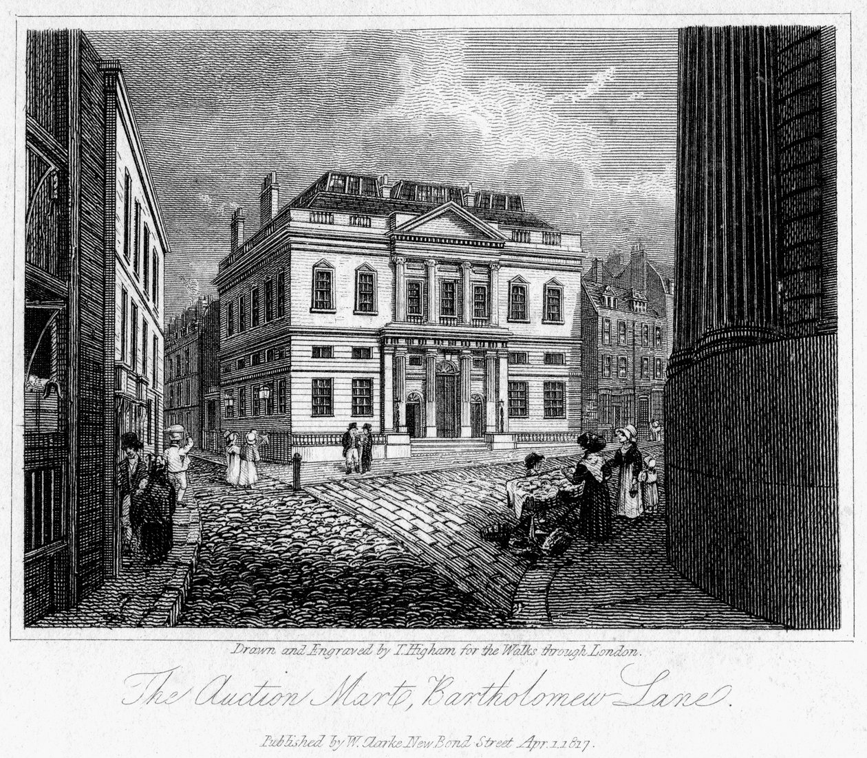 Huutokauppakeskus, Bartholomew Lane, Lontoon kaupunki, 1817. tekijältä Thomas Higham
