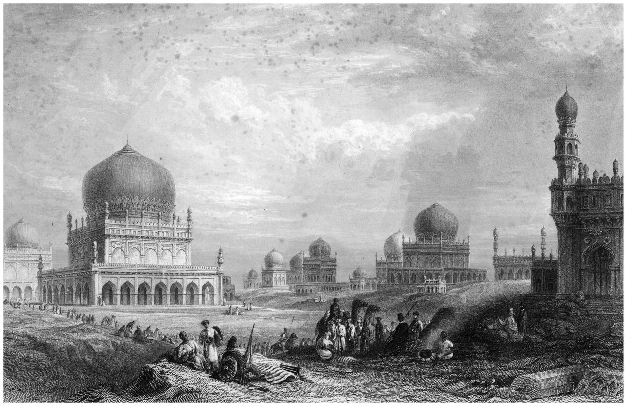 Golcondan kuninkaiden haudat, Andhra Pradesh, Intia, 1844. tekijältä Thomas Higham