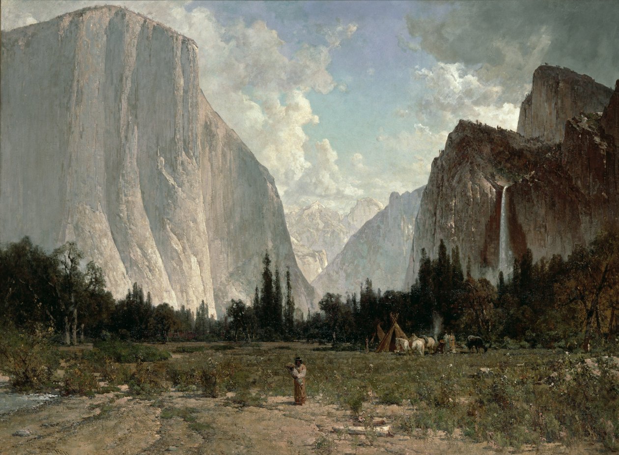Bridal Veilin putoukset, Yosemite, noin 1870-84 (öljy kankaalle). tekijältä Thomas Hill