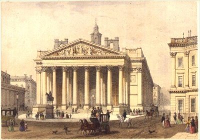 Royal Exchange, kaiverrus Charles-Claude Bachelier (fl.1830-60), pub. 1854, E. Gambart & Co. (litografia) tekijältä Thomas Hosmer (after) Shepherd
