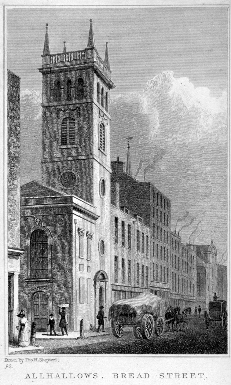 All Hallows Church, Bread Street, Lontoo, 1829 tekijältä Thomas Hosmer Shepherd