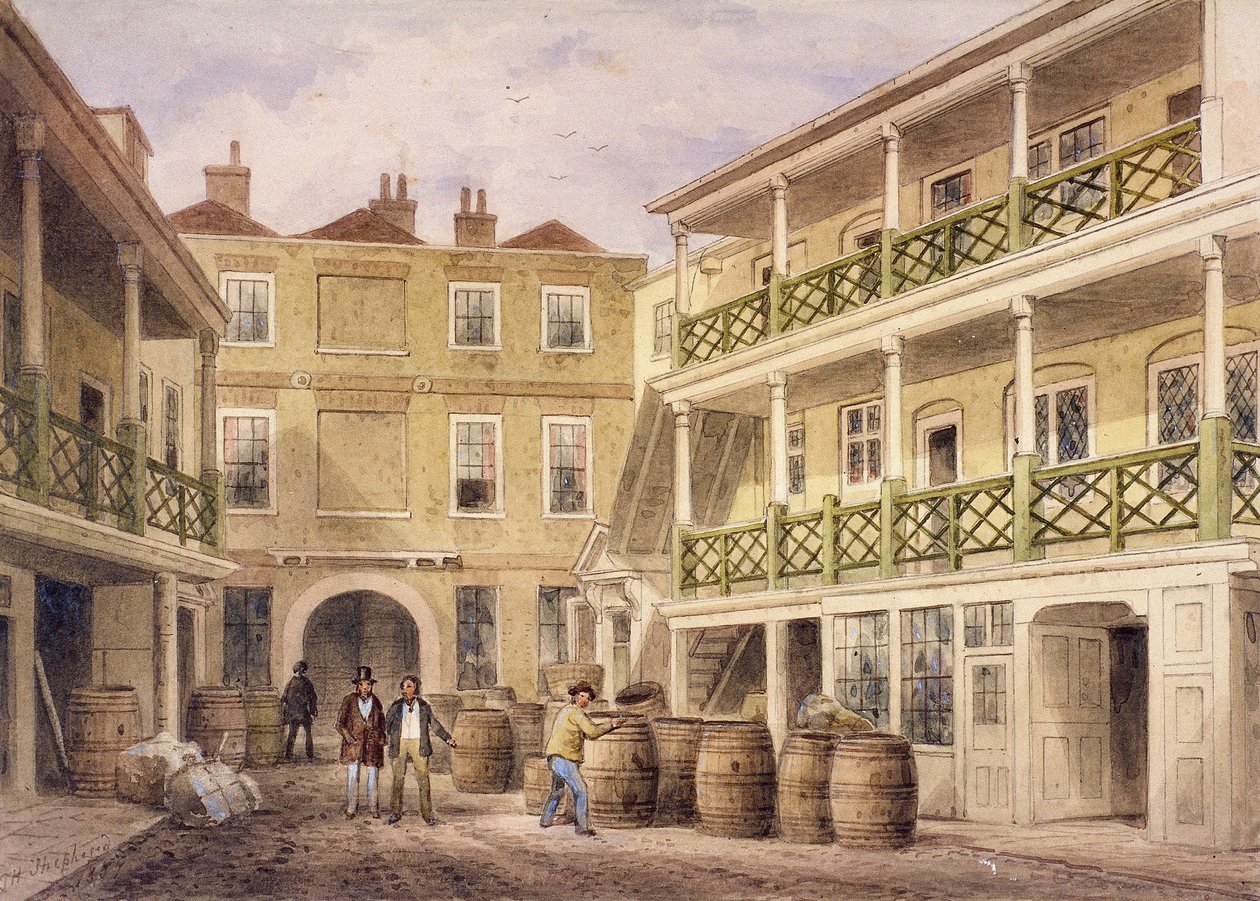 Bell Inn, Aldersgate Street, Lontoo, 1857 tekijältä Thomas Hosmer Shepherd