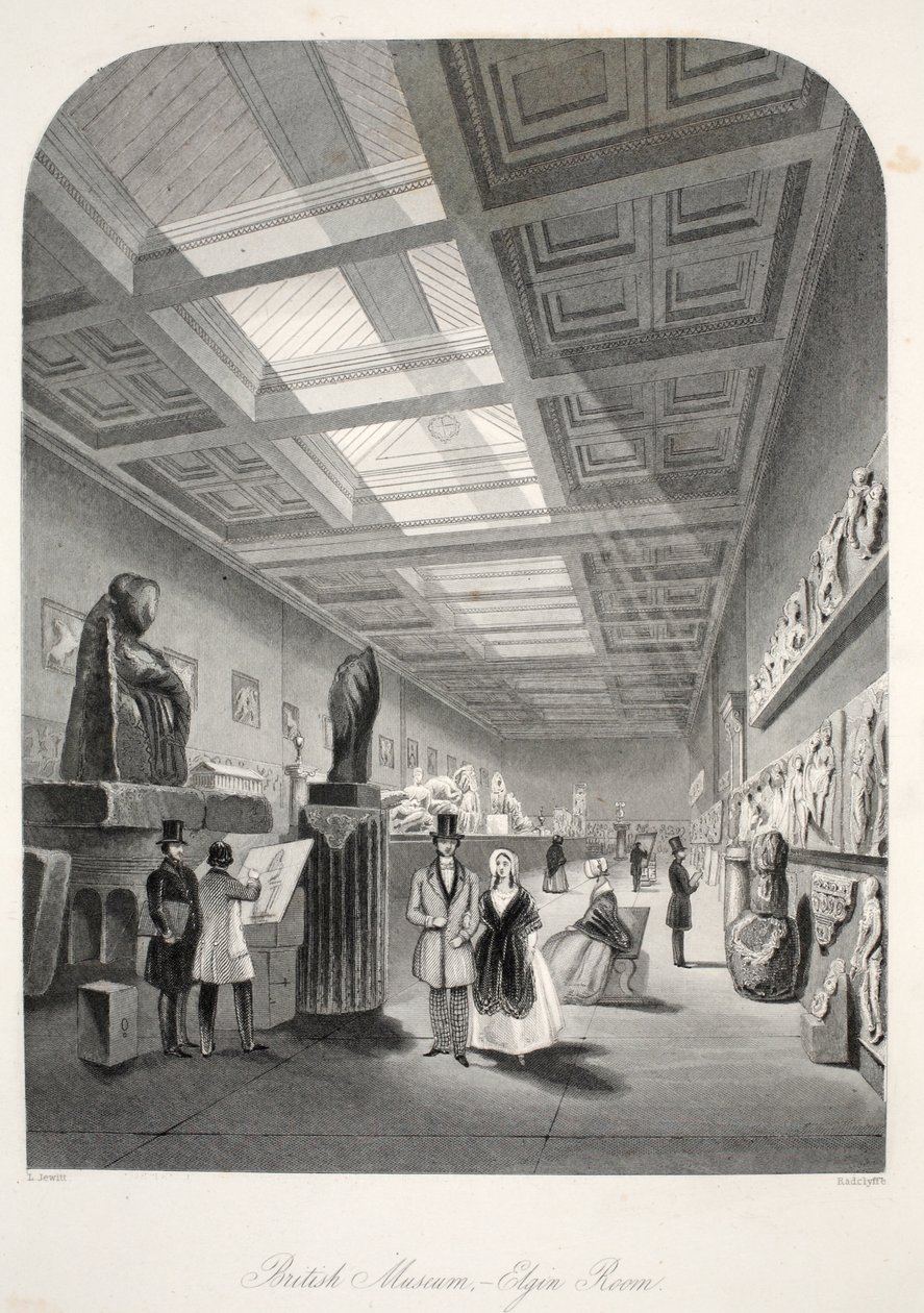 British Museum, Elgin Room, "London Interiors with their Costumes and Ceremonies" -pubista. Joseph Mead, Lontoo, n.1843 (teräskaiverrus) tekijältä Thomas Hosmer Shepherd