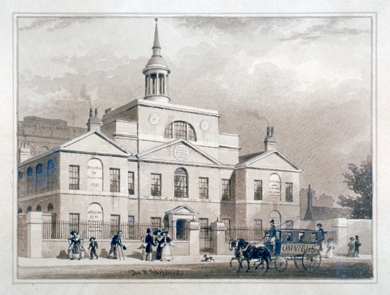 City of London Lying-In Hospital, City Road, Finsbury, Lontoo, c1827. tekijältä Thomas Hosmer Shepherd