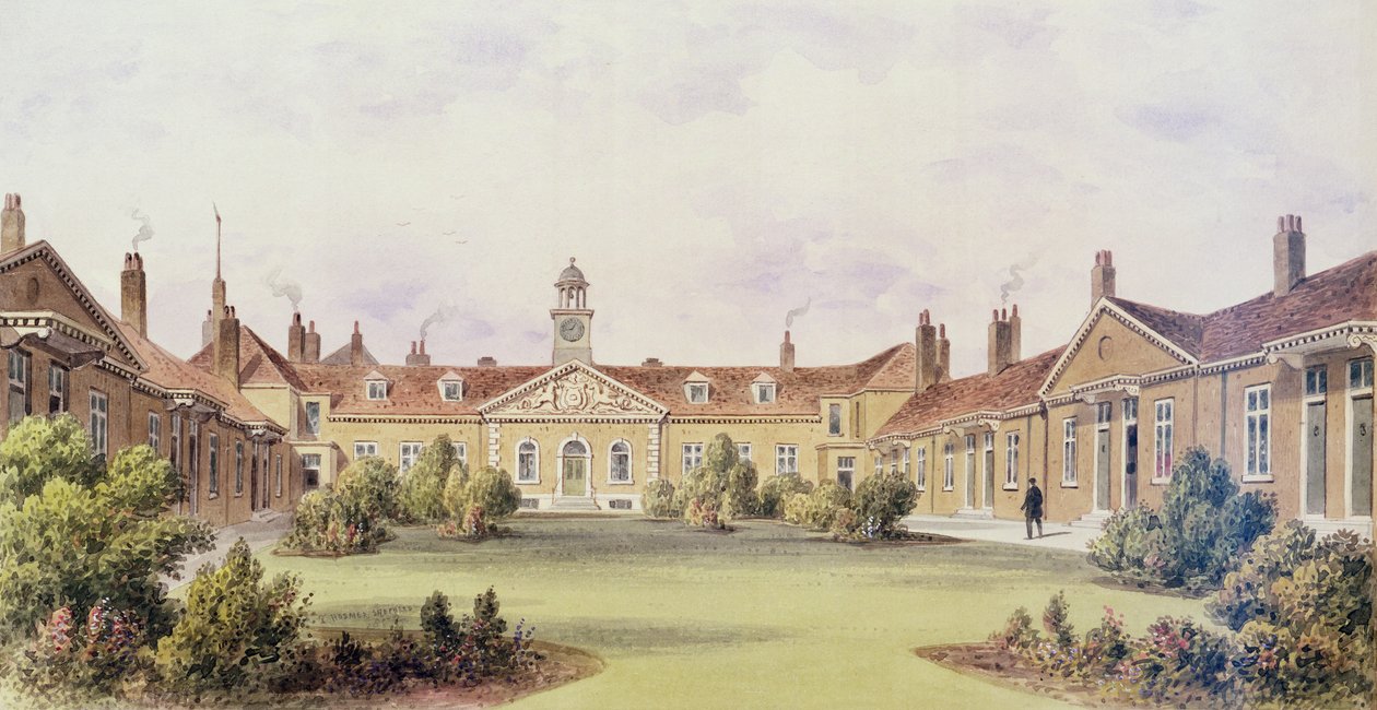 Emanuel Hospital, Tothill Fields, 1850 tekijältä Thomas Hosmer Shepherd