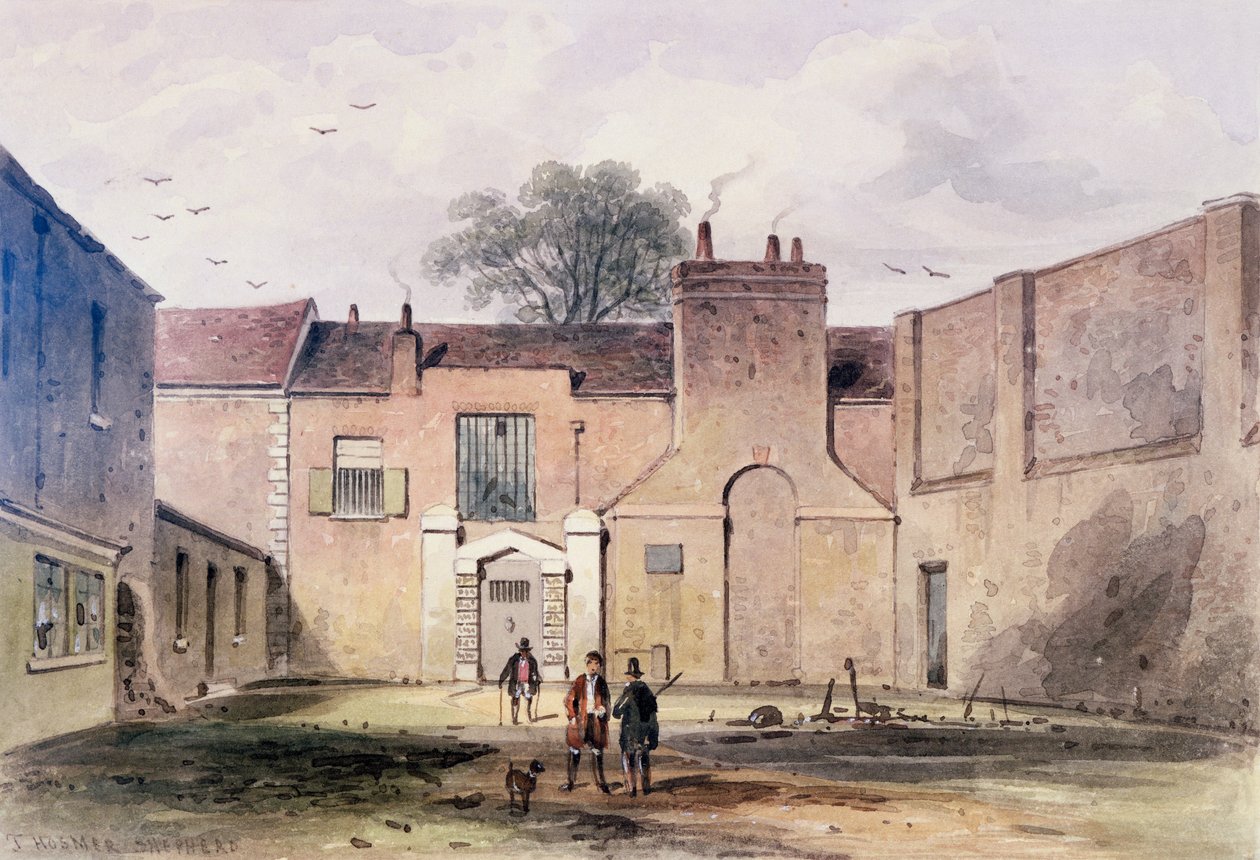 Sisäänkäynti Tothill Fieldsin vankilaan, 1850 tekijältä Thomas Hosmer Shepherd