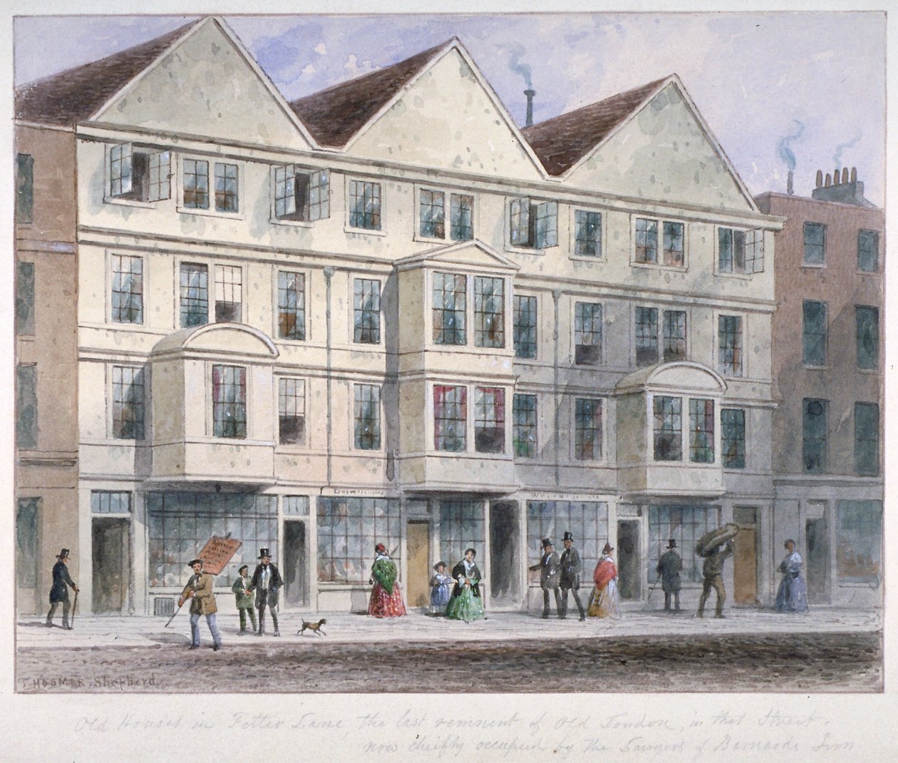 Fetter Lane, Lontoon kaupunki, 1855 tekijältä Thomas Hosmer Shepherd