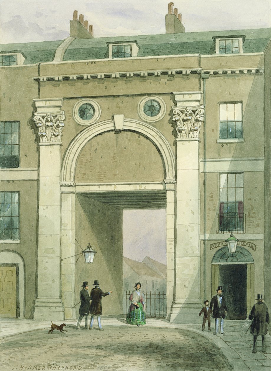 Portti joelle, Essex Street, 1857 tekijältä Thomas Hosmer Shepherd