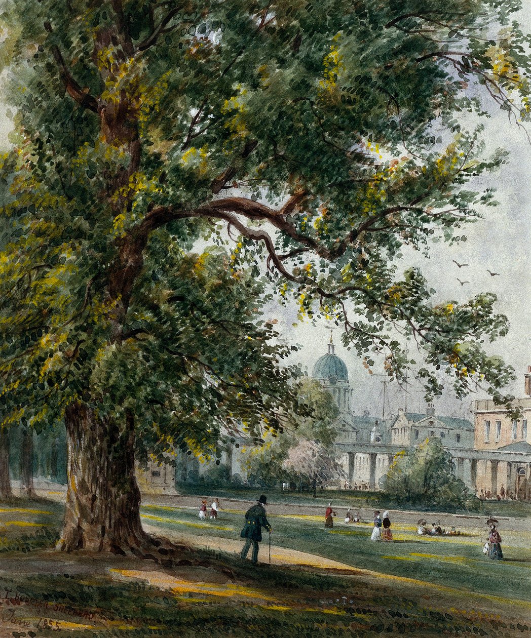 Greenwichin sairaala puistosta, kesäkuu 1855 (akvarelli ja grafiitti). tekijältä Thomas Hosmer Shepherd