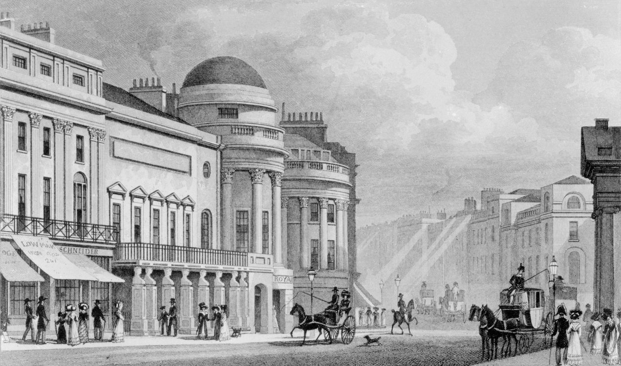 Harmonic Institution, Regent Street, Lontoo. 1827 tekijältä Thomas Hosmer Shepherd