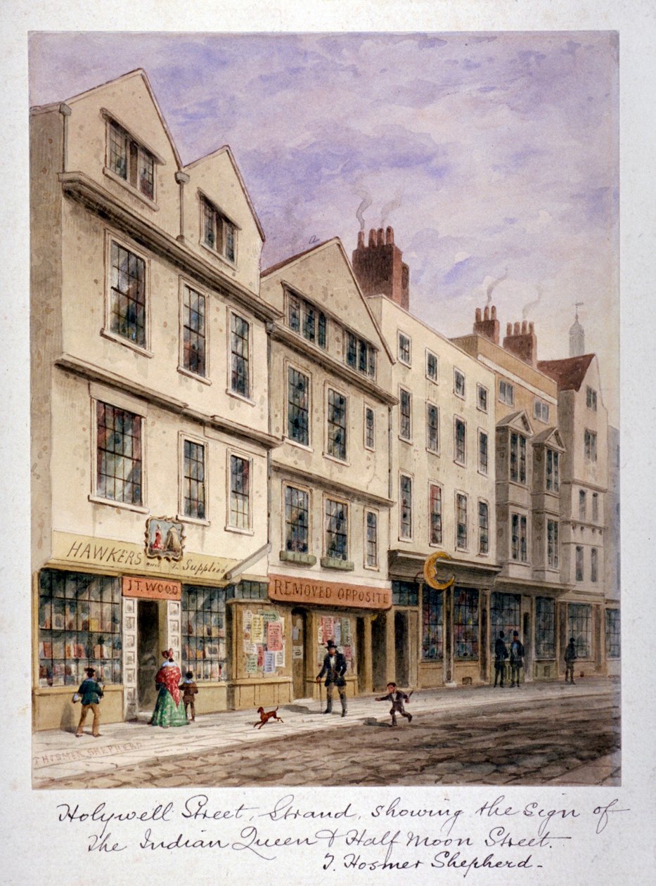 Holywell Street, Westminster, Lontoo, 1853 tekijältä Thomas Hosmer Shepherd