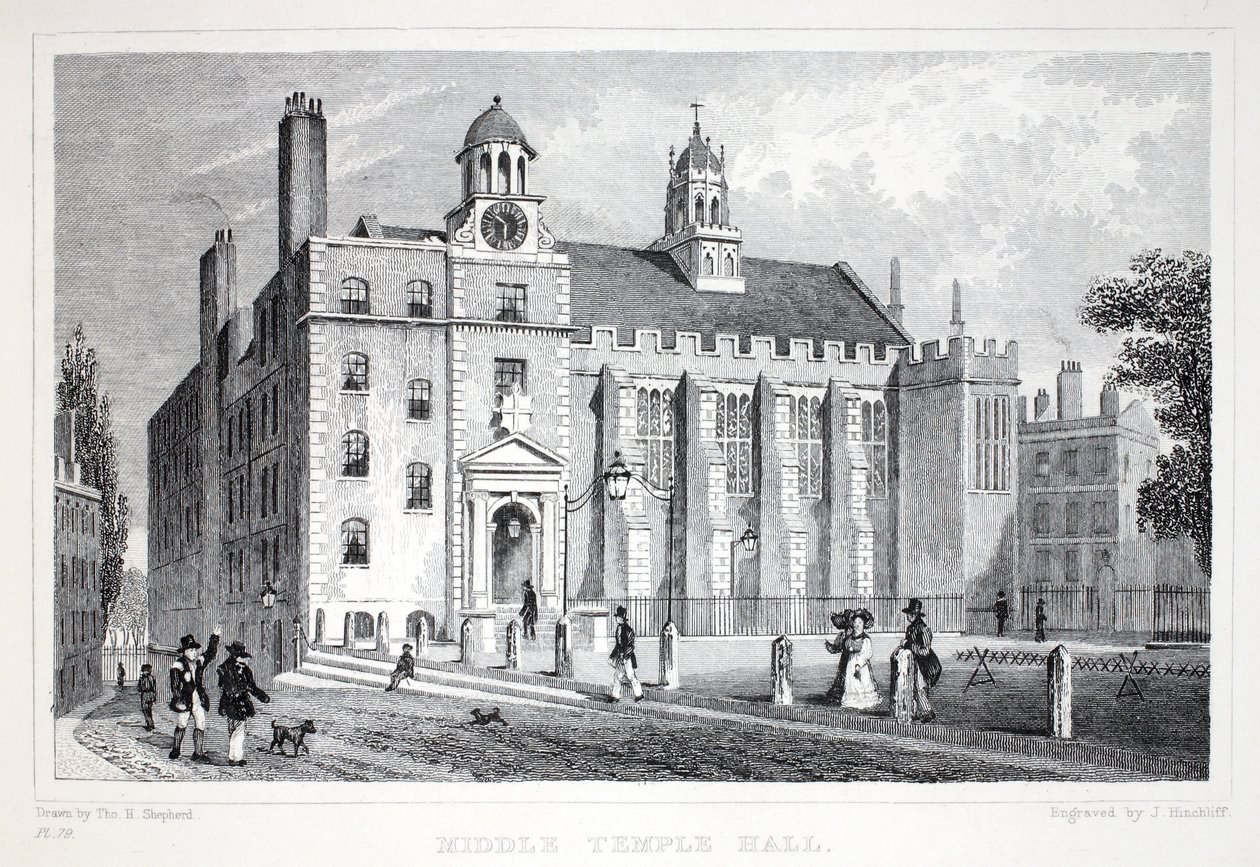 Middle Temple, pubista "Lontoo ja sen ympäristö 1800-luvulla". Jones und Co., 1827-1829 tekijältä Thomas Hosmer Shepherd