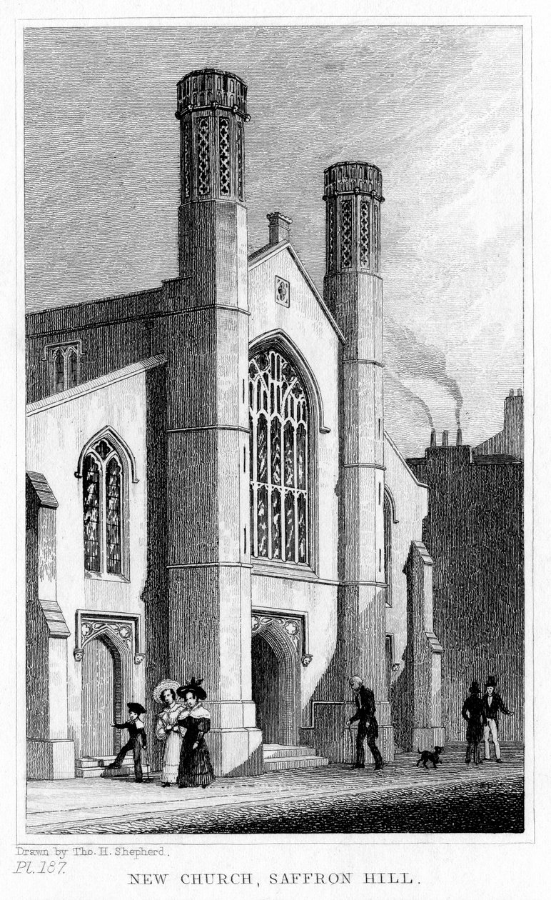 Uusi kirkko, Saffron Hill, Camden, Lontoo, 1800-luku. tekijältä Thomas Hosmer Shepherd
