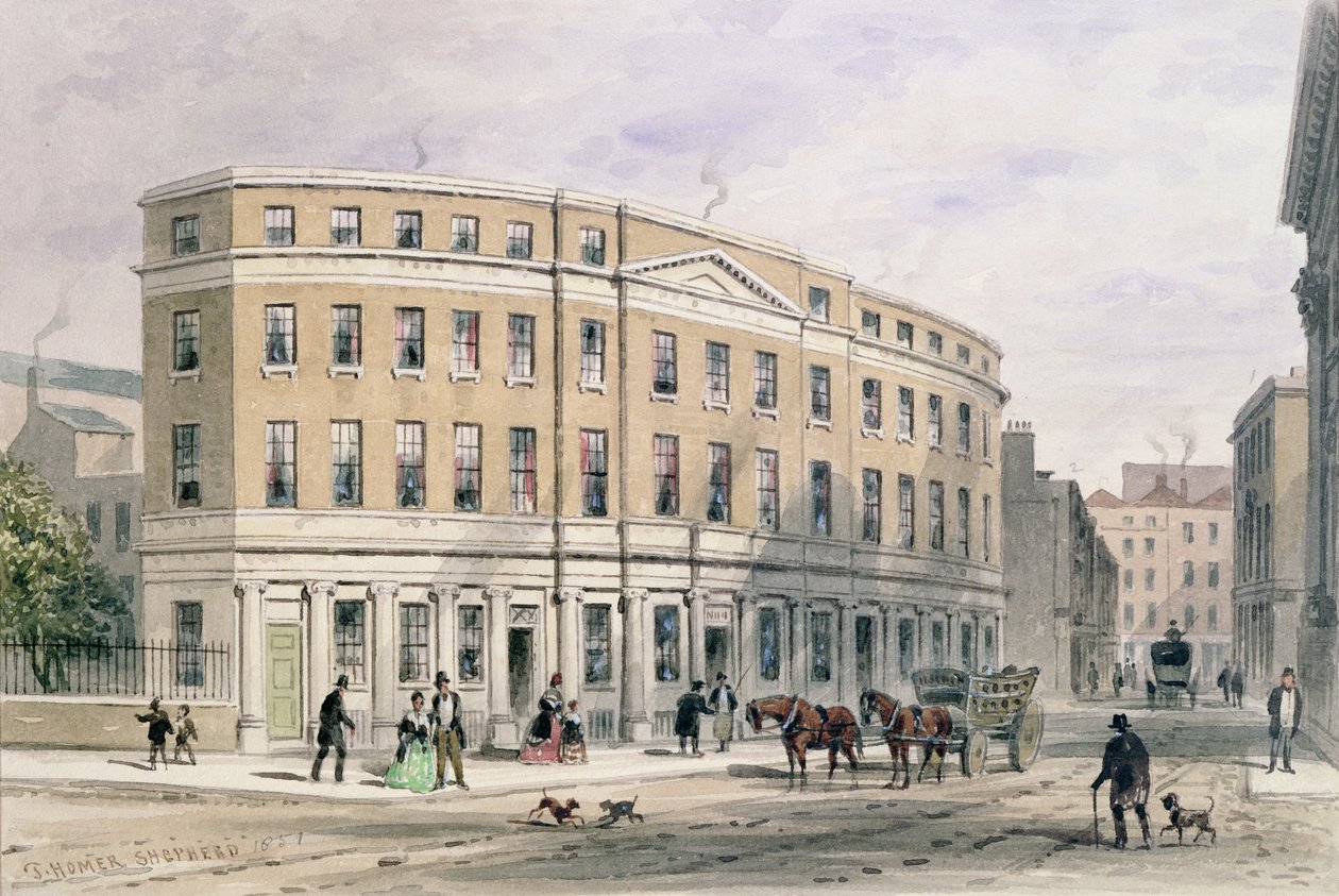 Uudet talot Gresham Streetin sisäänkäynnissä, 1851 tekijältä Thomas Hosmer Shepherd