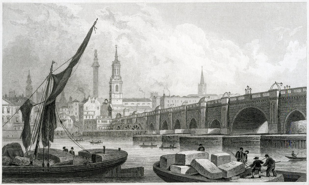 Old London Bridge, Southwarkista, 1829 tekijältä Thomas Hosmer Shepherd
