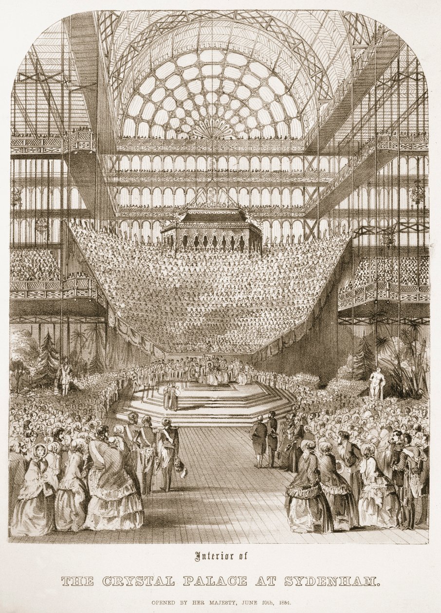 Kuningatar Victoria avasi Crystal Palacen Sydenhamissa 10. kesäkuuta 1854. tekijältä Thomas Hosmer Shepherd