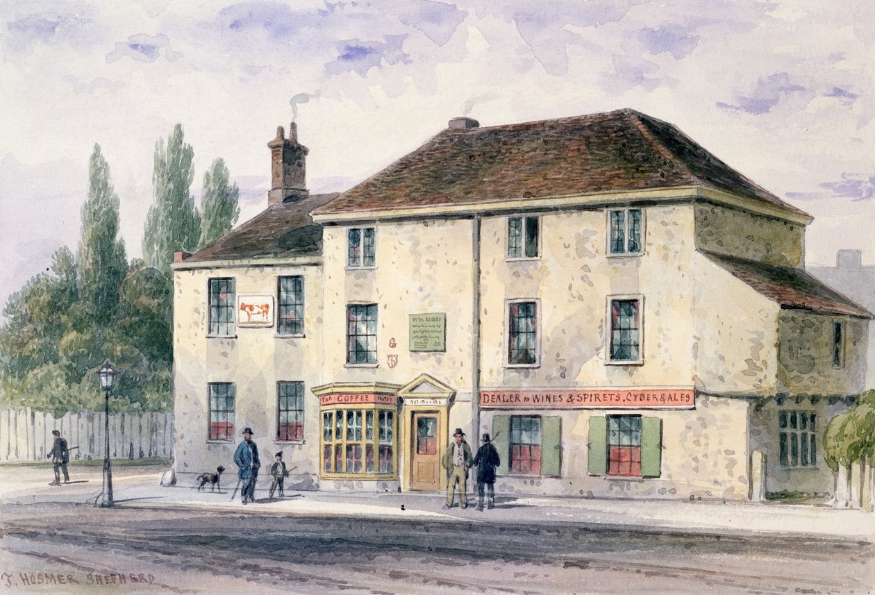 Pied Bull Public House, 1848 (wc paperilla) tekijältä Thomas Hosmer Shepherd