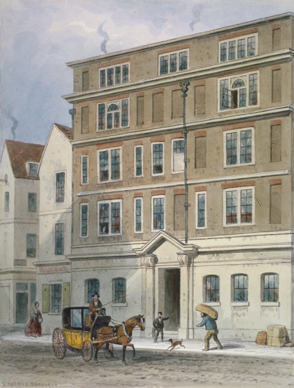 Titus Oatesin asuinpaikka, Oat Lane, Lontoo, 1848 tekijältä Thomas Hosmer Shepherd