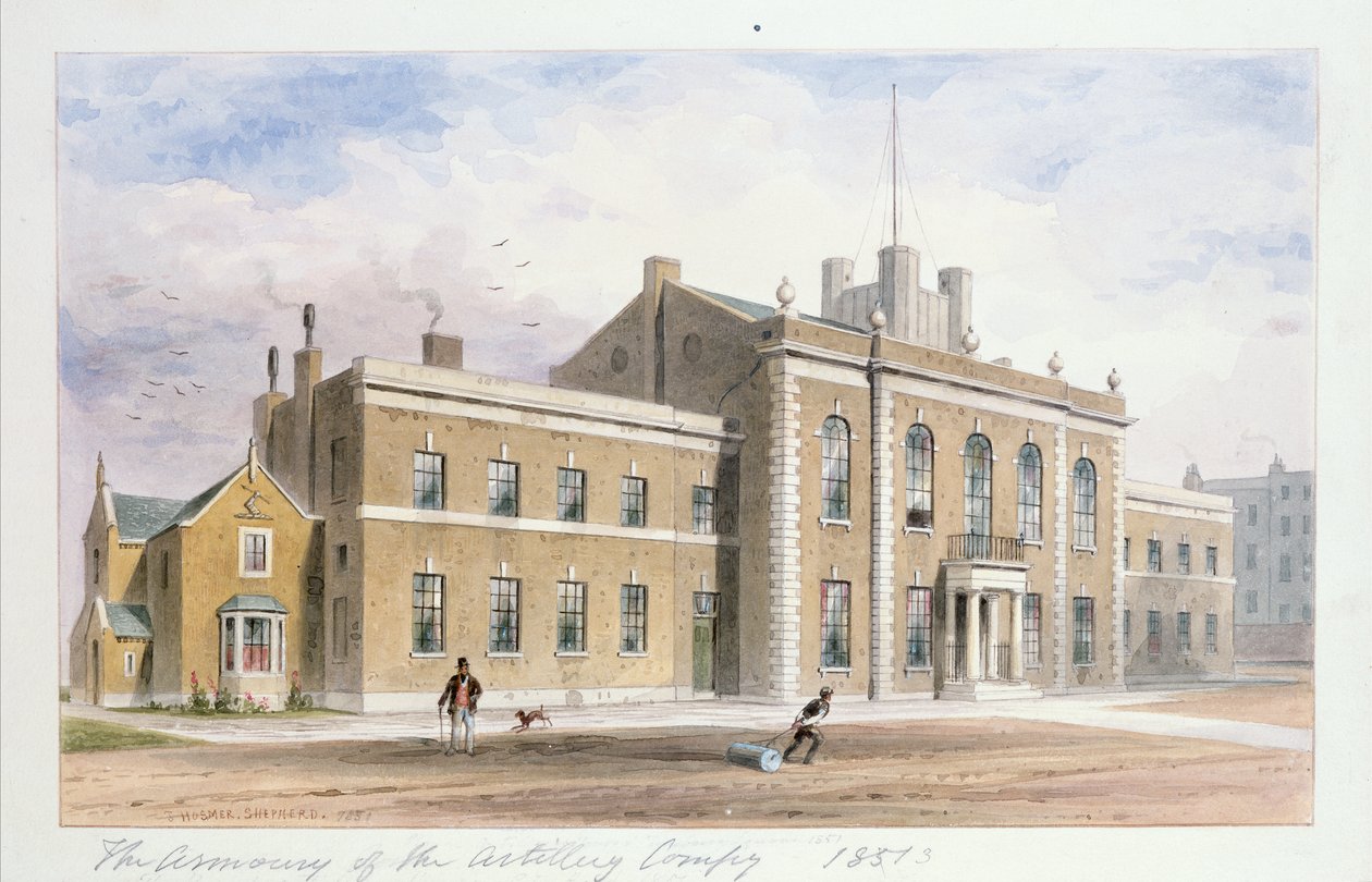 Royal Artillery House, Finsbury Square, 1851 (wc paperilla) tekijältä Thomas Hosmer Shepherd
