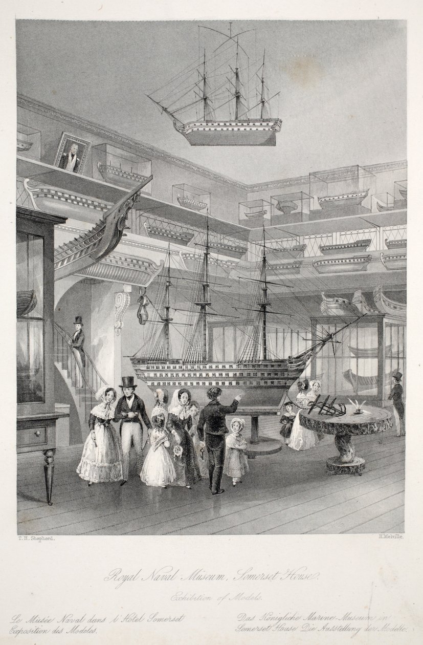 Royal Naval Museum, Somerset House, "London Interiors with their Costumes and Ceremonies" -pubista. Joseph Mead, Lontoo, n.1843 (teräskaiverrus) tekijältä Thomas Hosmer Shepherd
