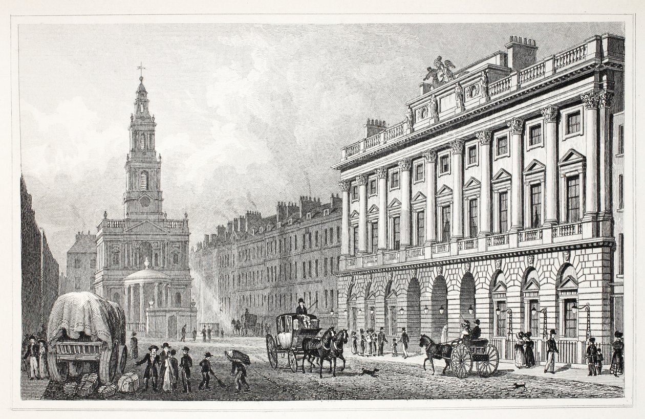 Somerset House, "Lontoo ja sen ympäristö 1800-luvulla" -pubista. Jones und Co., 1827-1829 tekijältä Thomas Hosmer Shepherd