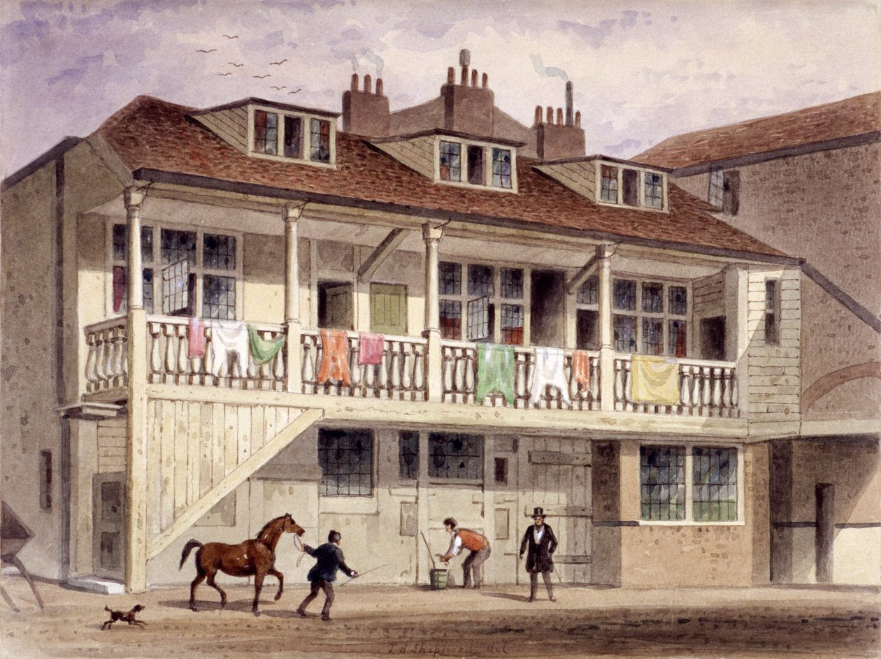The Black Lion Inn, Whitefriars Street, Lontoo, 1855. tekijältä Thomas Hosmer Shepherd