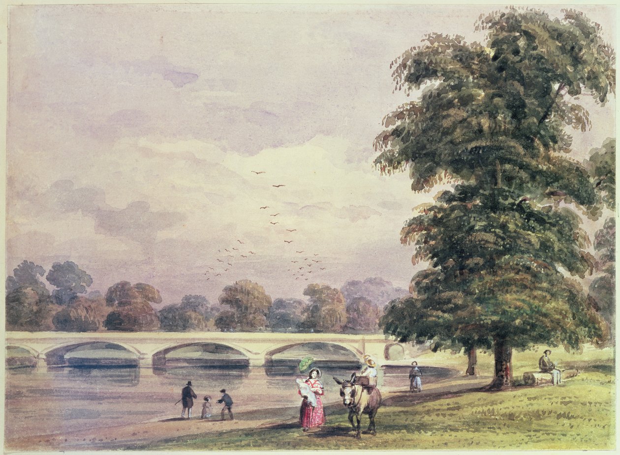 Kensington Gardensin ja Hyde Parkin välinen silta Serpentiinillä tekijältä Thomas Hosmer Shepherd