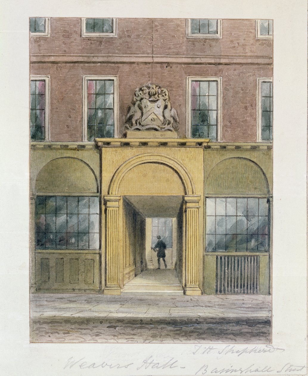 Weavers Hallin sisäänkäynti, 1854 tekijältä Thomas Hosmer Shepherd