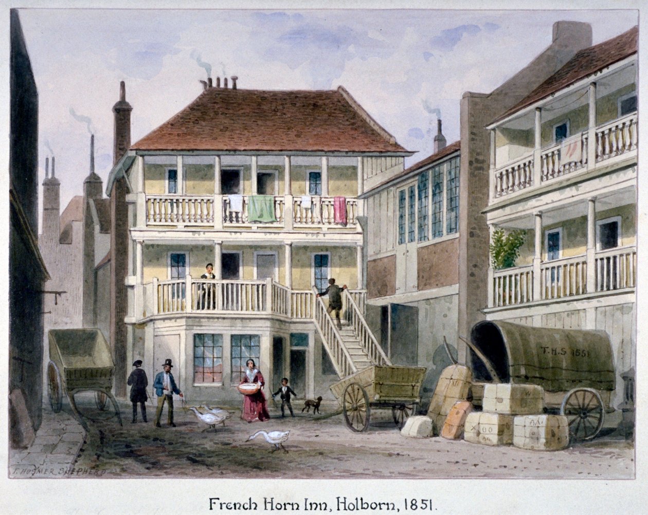 French Horn Inn, Holborn, Lontoo, 1851. tekijältä Thomas Hosmer Shepherd