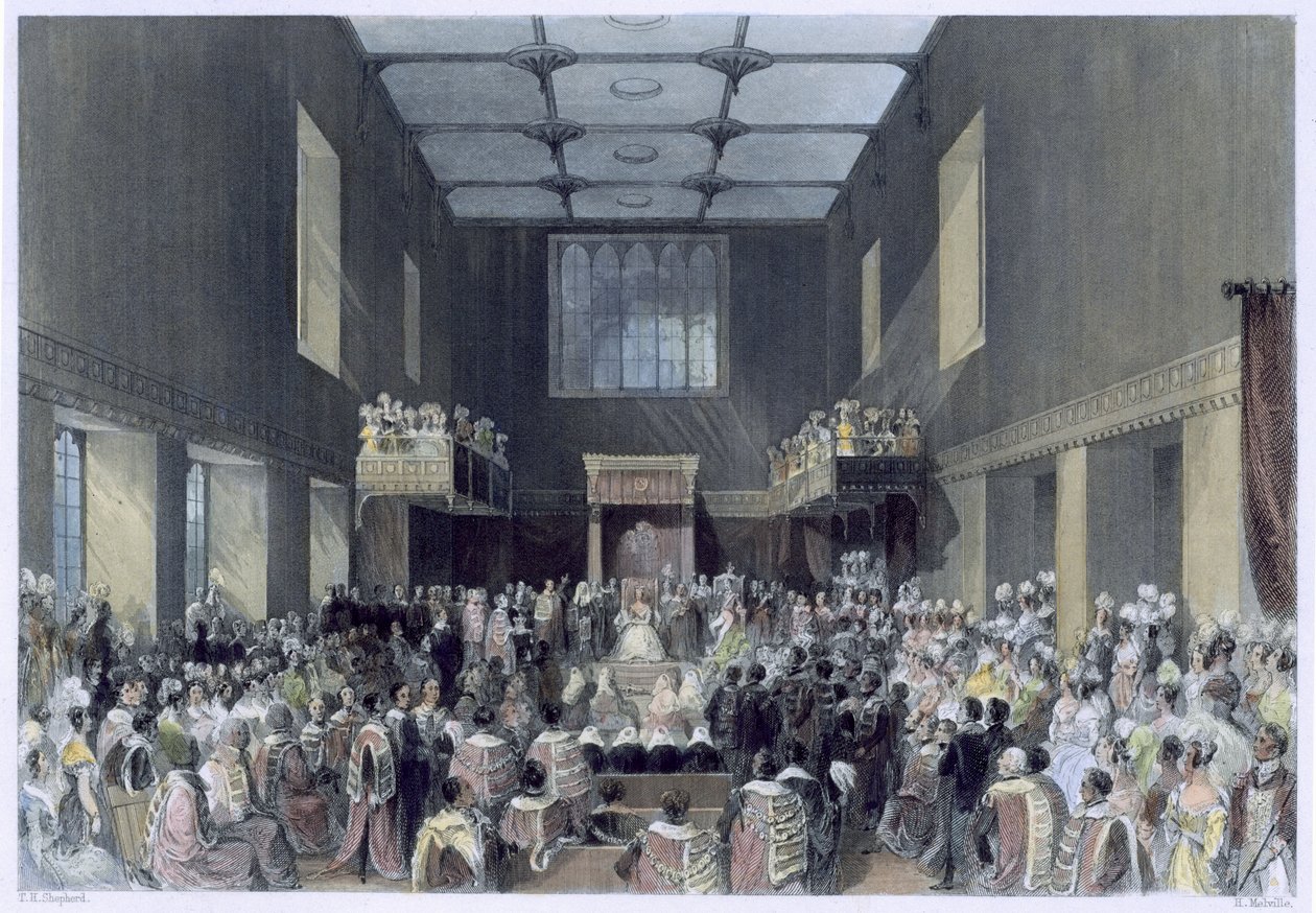 House of Lords, Hänen Majesteettinsa avaamassa parlamentin istunnon, kaiverrus Henry Melville (fl.1826-41), n. 1840 tekijältä Thomas Hosmer Shepherd
