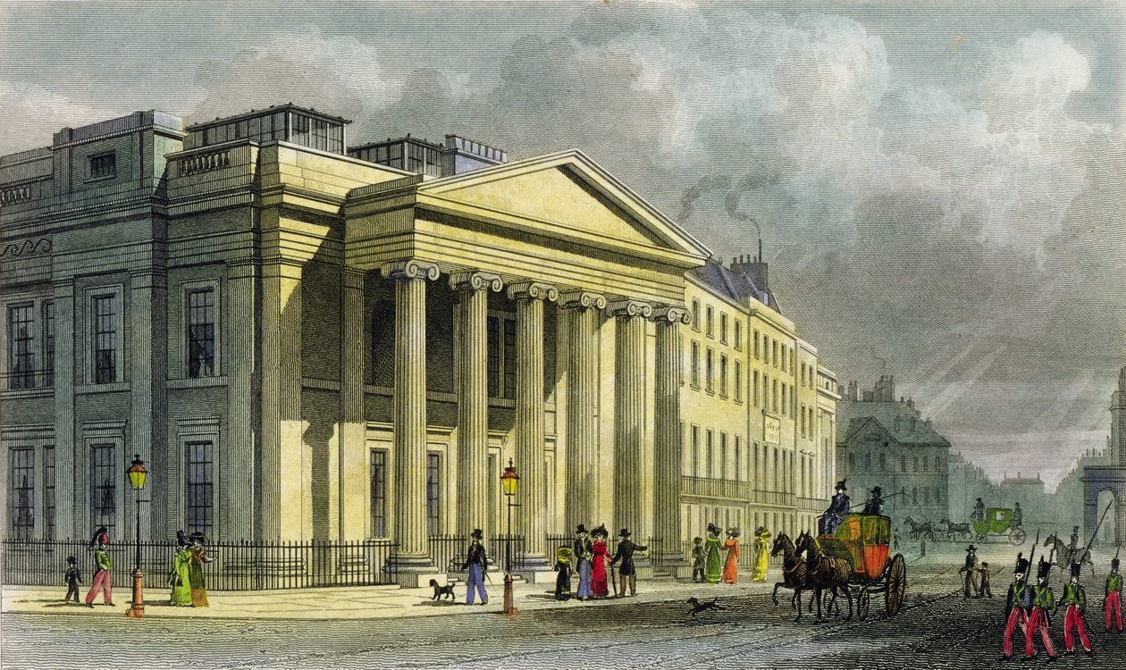 The New College of Physicians, Pall Mall, East, kaiverrus Thomas Barber (1768-1843) (värikaiverrus) tekijältä Thomas Hosmer Shepherd