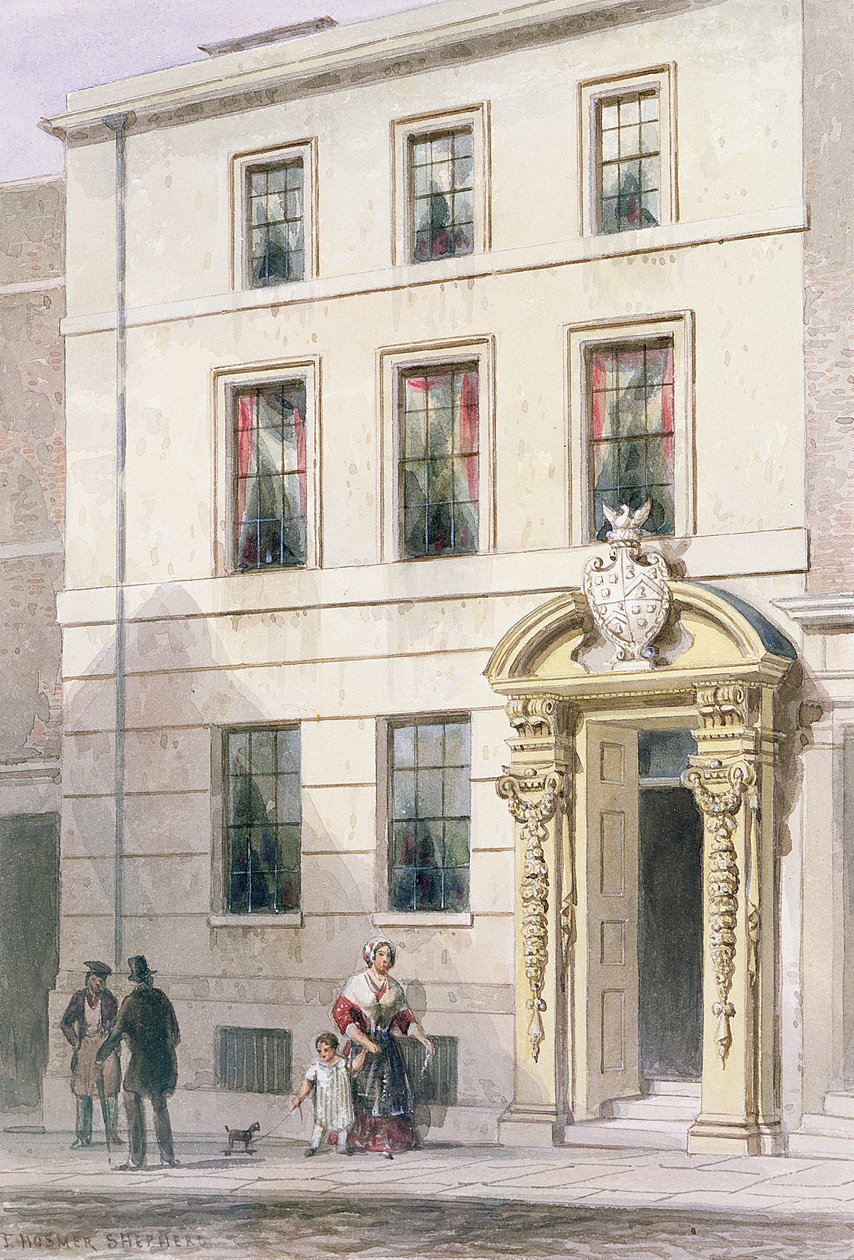Painter Stainers Hallin uusi julkisivu, 1850 (wc paperille) tekijältä Thomas Hosmer Shepherd